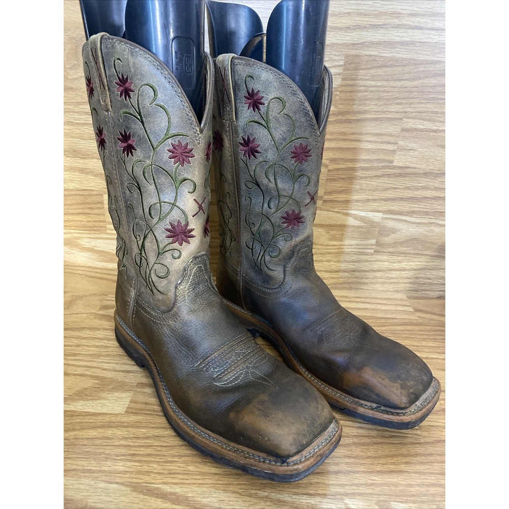 Twisted X Women's 9 B Leather Floral Steel Toe Square Toe Cowgirl Work Boots